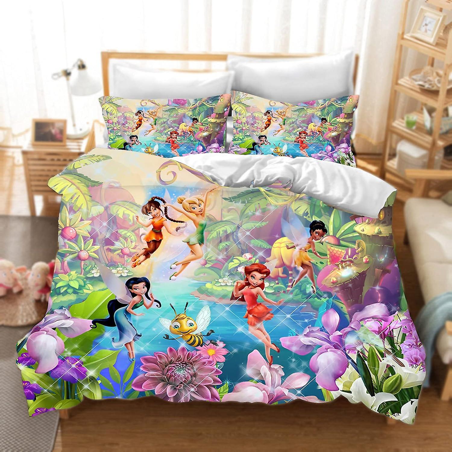 DDONVG بياضات سرير تينكربيل 135 × 200 سم غطاء لحاف Tinkerbell Elf للأطفال مع سحاب وغطاء وسادة