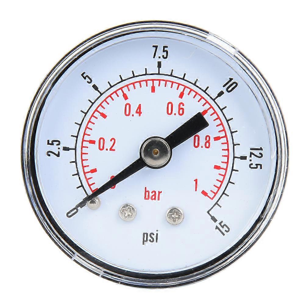 用于空气、油、水 1/8 英寸 BSPT 背面连接的机械压力表 (0-15psi 0-1bar)