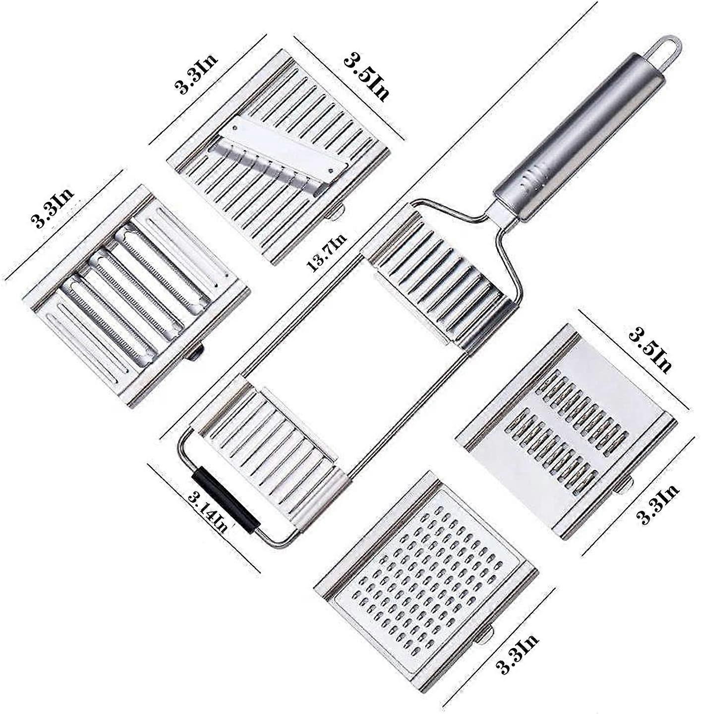Stainless Steel 4-in-1 Kitchen Slicer Grater - Adjustable Blades for Vegetables, Fruits, Cheese (Julienne/Shred)