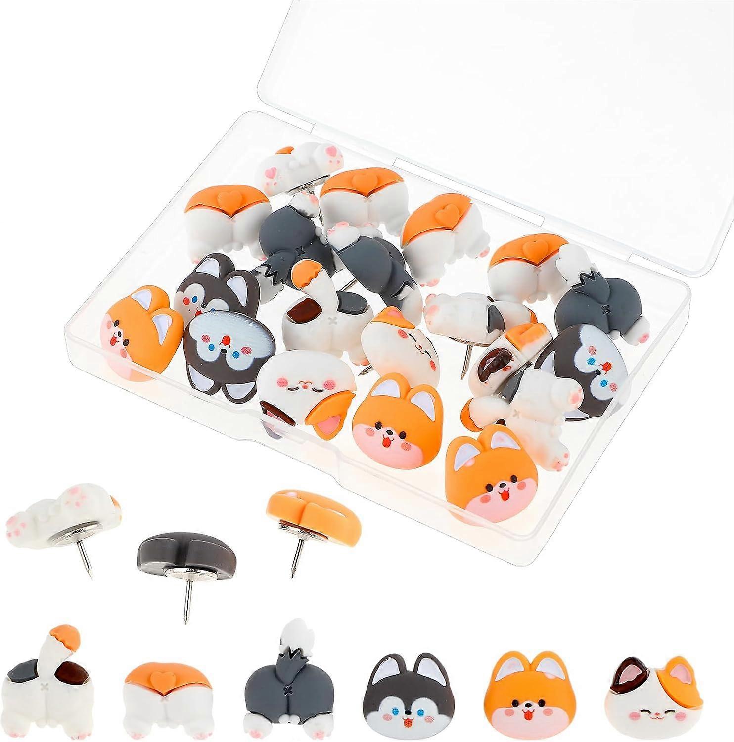 20Pcs Cute Push Pins Animal Corgi Cat Push Pins Decorative Thumb Tacks for Photos Posters Maps Aesthetic Funny Push Pins for Cork Board Bulletin Board