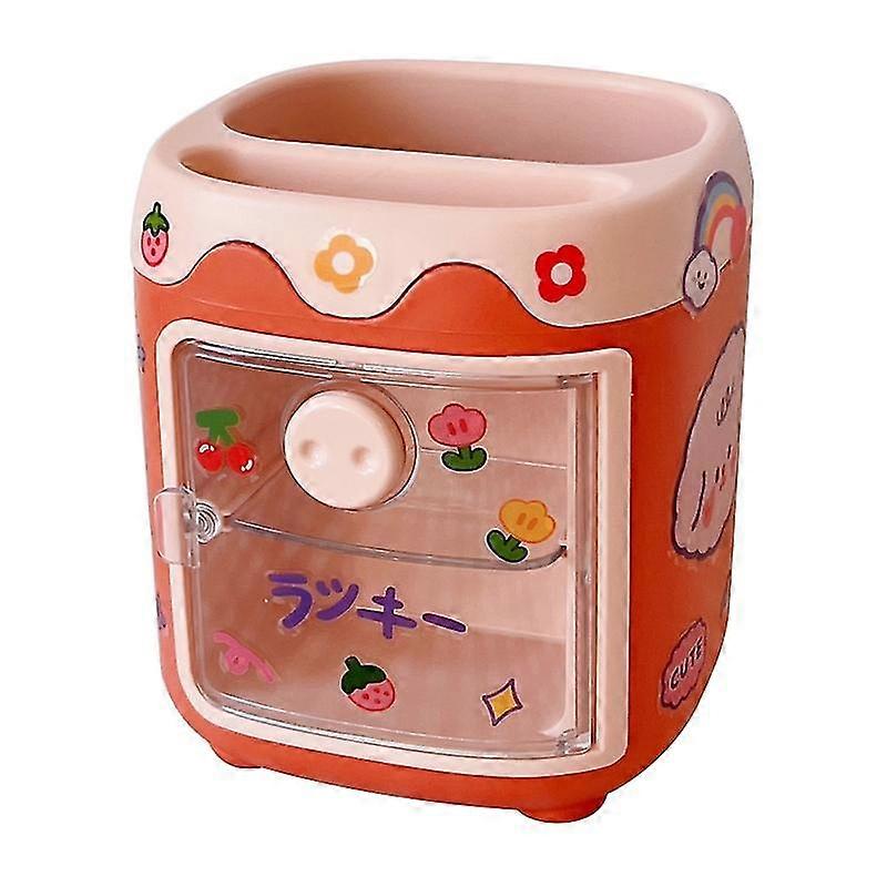 Multifunctional Pen Holder With Storage Box Plastic Desktop Stationery Container