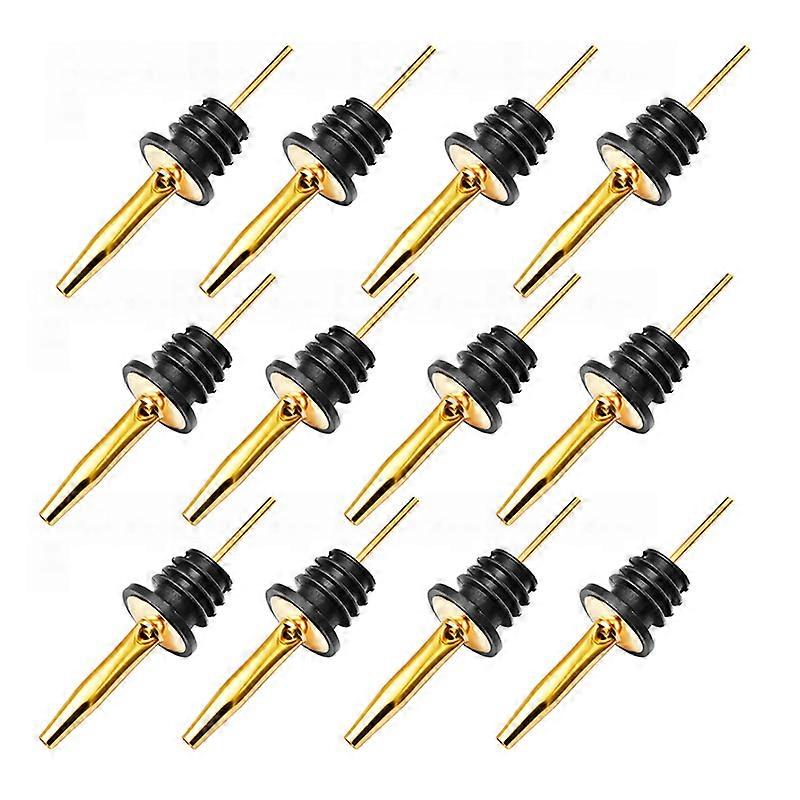 12Pcs Verseurs de bouteilles classiques en acier inoxydable Bec conique - Verseurs de liqueur avec capuchons anti-poussière en caoutchouc, or
