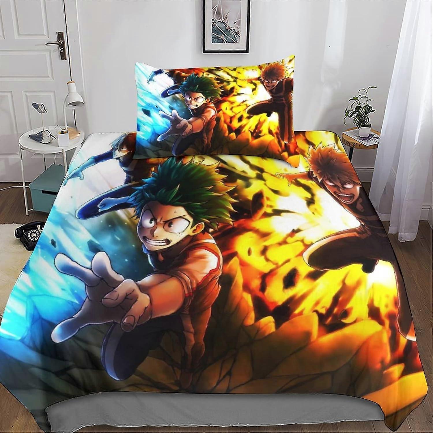 My Hero Academy Bedding Set Bedding Set for Adults and Children D-Print Pattern My Hero Academia Soft Microfiber Duvet Cover with Shams D 135*200 CM