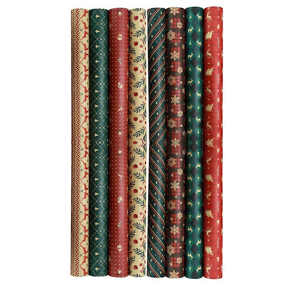 8pcs DIY Gift Wrapping Paper Christmas Elements Gift Wrapping Retro Packing Paper