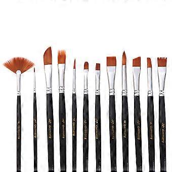 12Pcs Nylon Hair Gouache Brushes Set Wood Handle Watercolor Oil Painting Brushes Painting Tools YEMAA