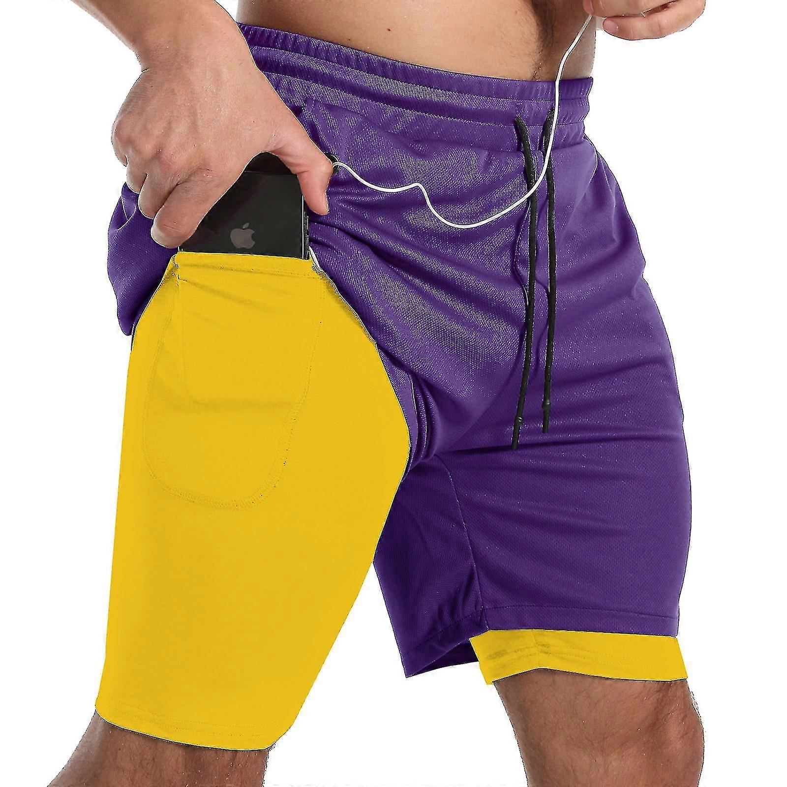Short de course d'entraînement à séchage rapide 2 en 1 pour hommes Short de sport athlétique léger avec doublure de compression - Violet