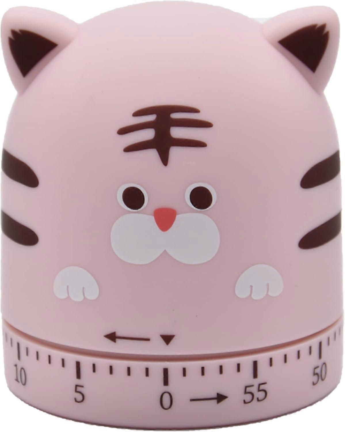 Cute Tiger Shaped Time Manager Mechanical Kitchen Timer for Kitchen, Study, Daily (Pink)