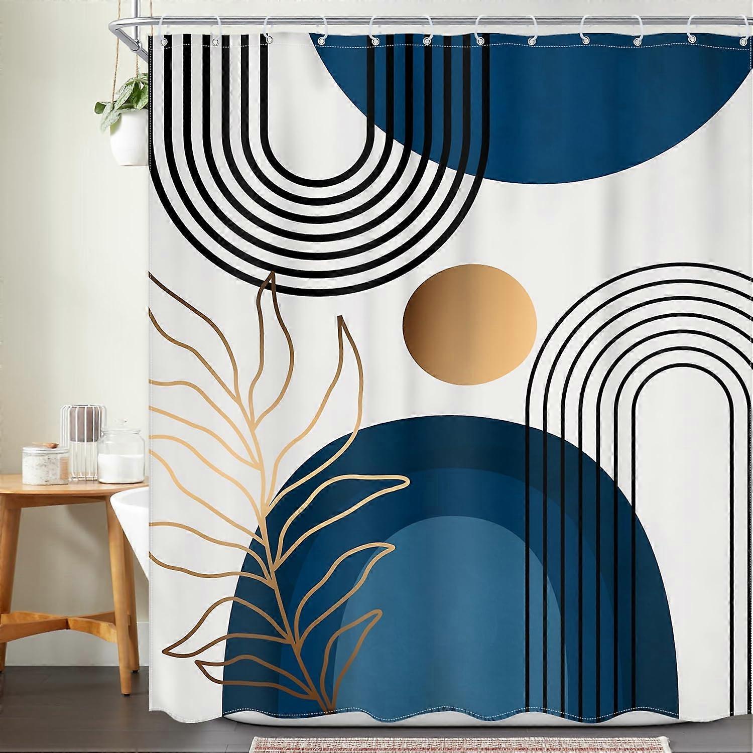 الأزرق منتصف القرن الحديثة بوهو دش ستارة طويلة جدا مجردة القوس أوراق الشمس 72Wx84L بوصة دش ستارة مجموعة الحمام الحد الأدنى حمام هندسي cur