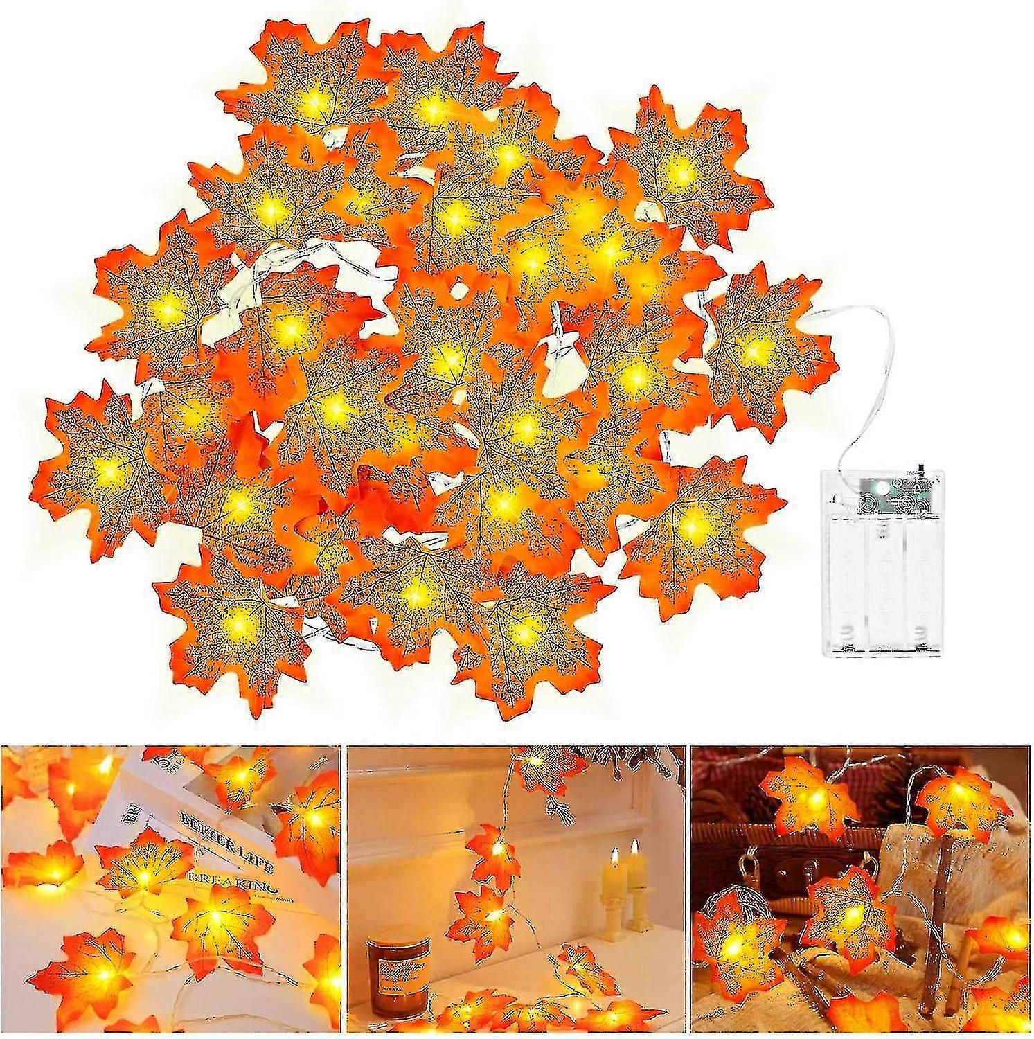 Maple Leaves Fairy Lights 3m 20led Autumn Fall String Lights Battery Operated With Timer Fall Leaf Garland Light For Halloween Themed Party Pumpkin