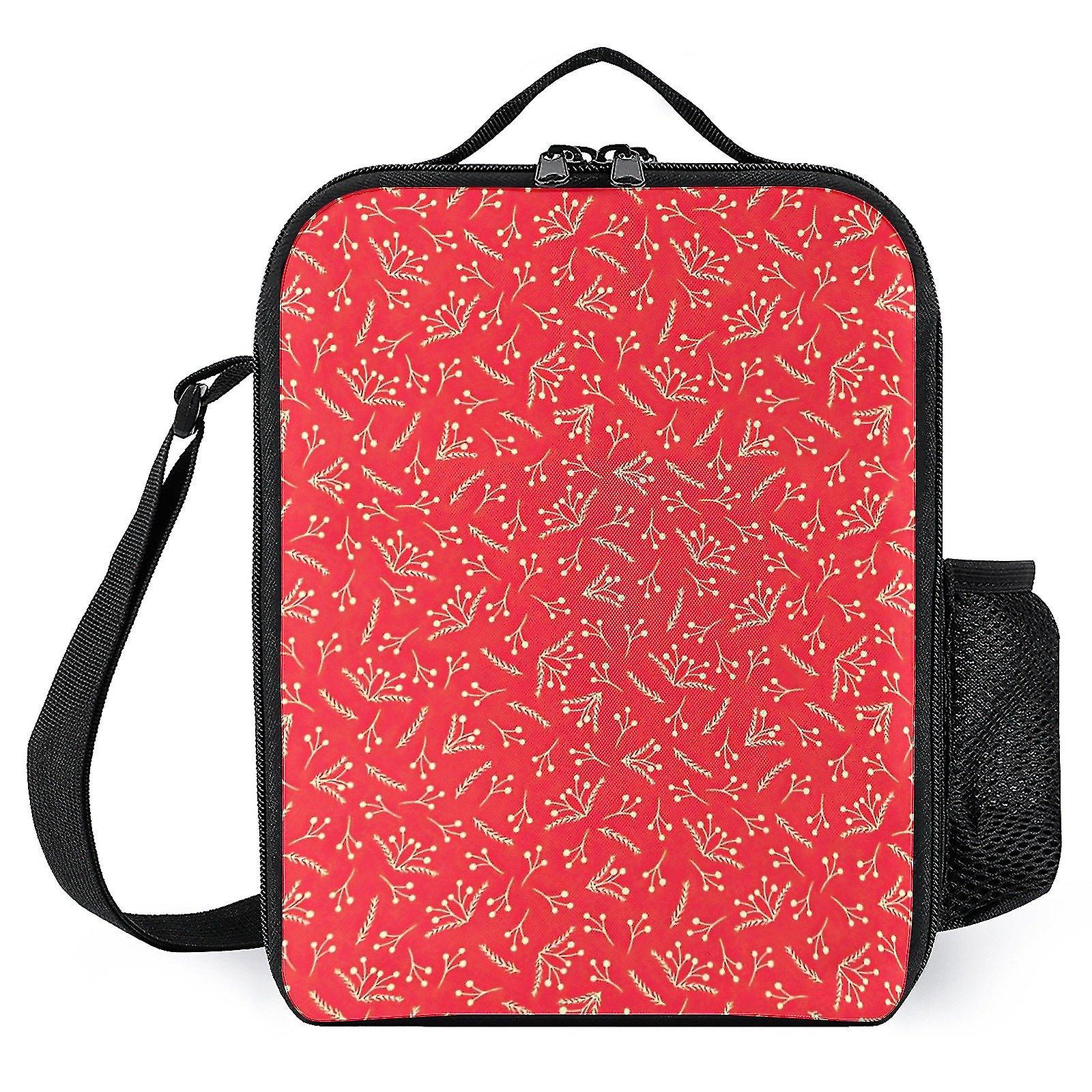 Lunch Boxes Totes Christmas Branches And Berries Printed Reusable Lunch Cooler Bags