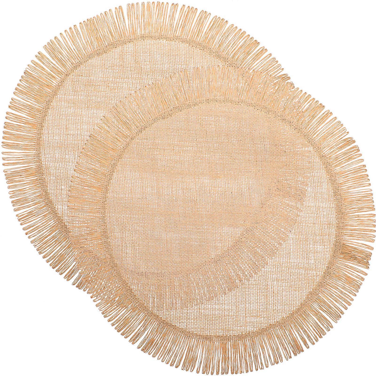 2 Pcs Tapis De Couverts Rond Set De Table Tissé Style De Table À Manger Sous-Verres Sets De Table