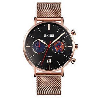 SKMEI 9231 Men Map Pattern Calendar Stopwatch Stainless Steel Strap Quartz Watch