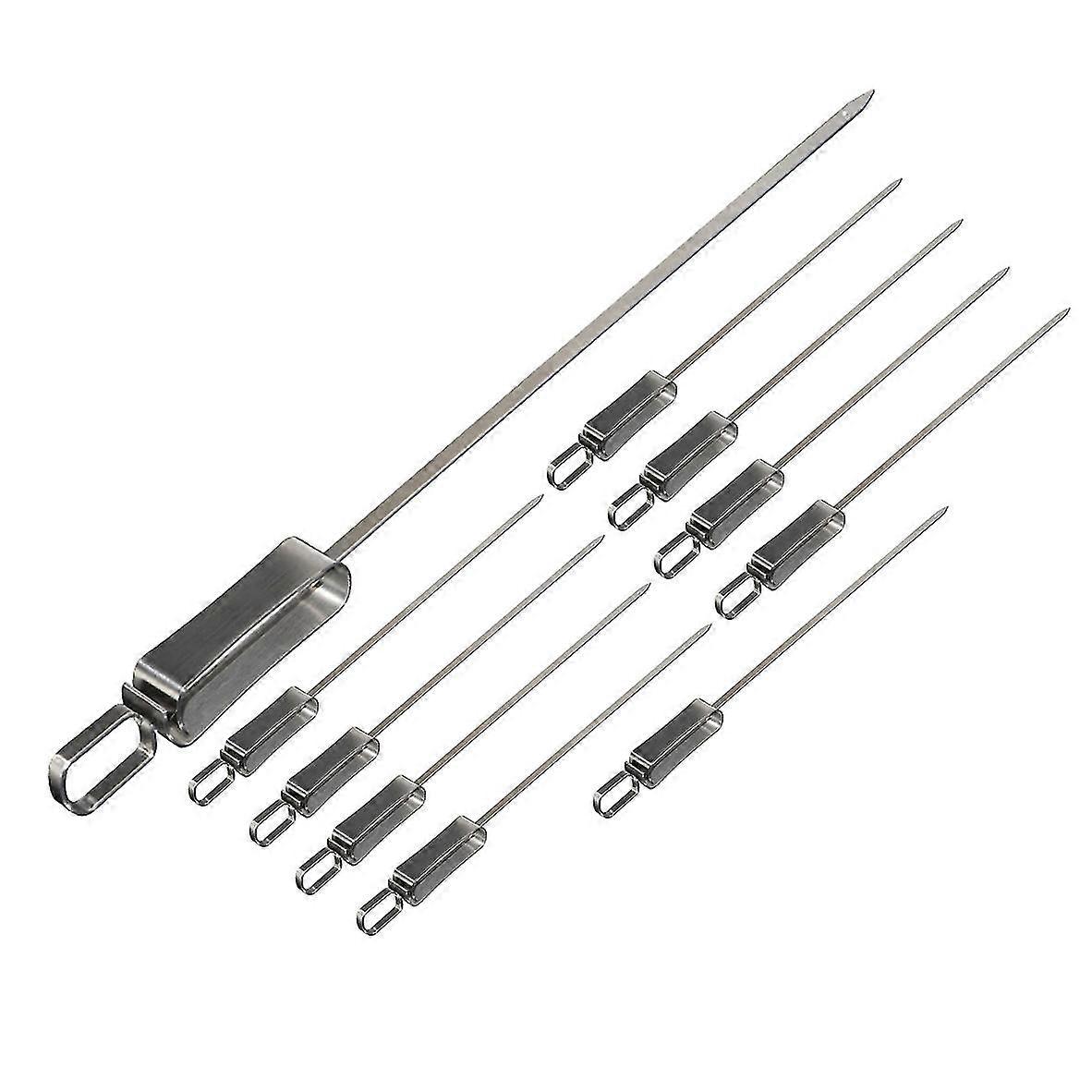 10Pcs Barbecue Skewers Movable Handle Sticks Reusable Flat Stainless Steel Barbecue Skewers BBQ Nee