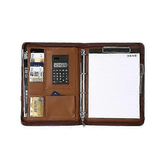 Portable A4 Binder Folder Leather Manager Padfolio Office Document Organizer Briefcase Bag With Calculator Business File Holder