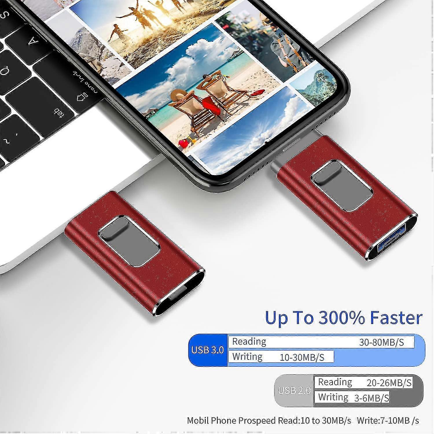 Usb Flash Drive For Iphone/computer 64gb Memory Stick (64gb, Red) Can Store Files And Photos