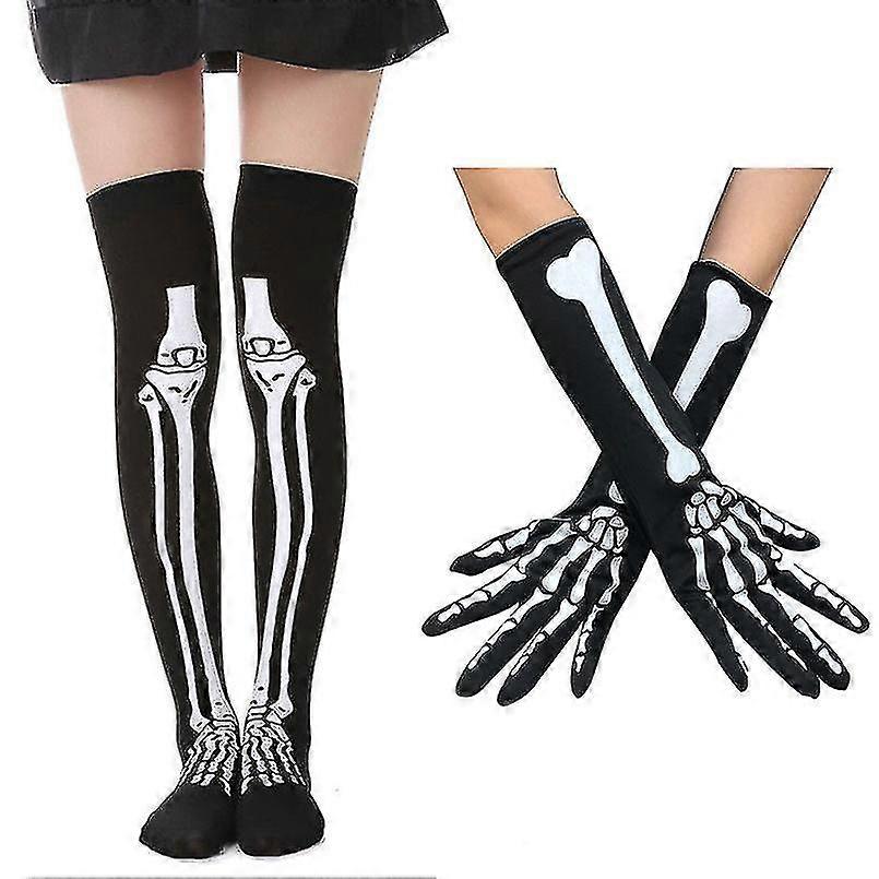 Halloween Bone Gloves Skeleton Socks Cosplay Horror Skeleton Socks Gloves Set