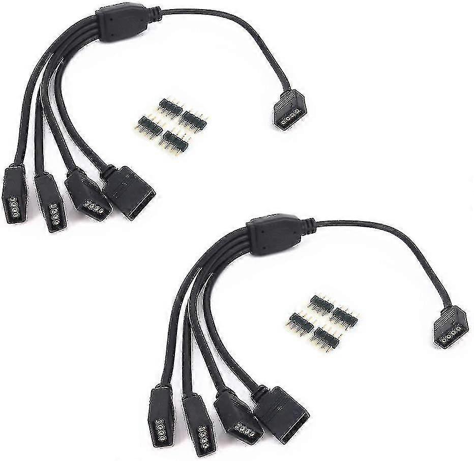 2 Pcs Black 4 Pins Led Splitter Cable Led Strip Connector 4 Way Splitter