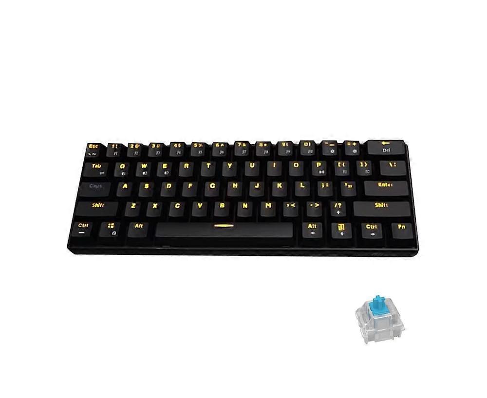 RK61 Desk Keyboard Sensitive Low Latency Ergonomic Wired Bluetooth-compatible Gaming Mechanical Keyboard for Office - Blue Axle Black