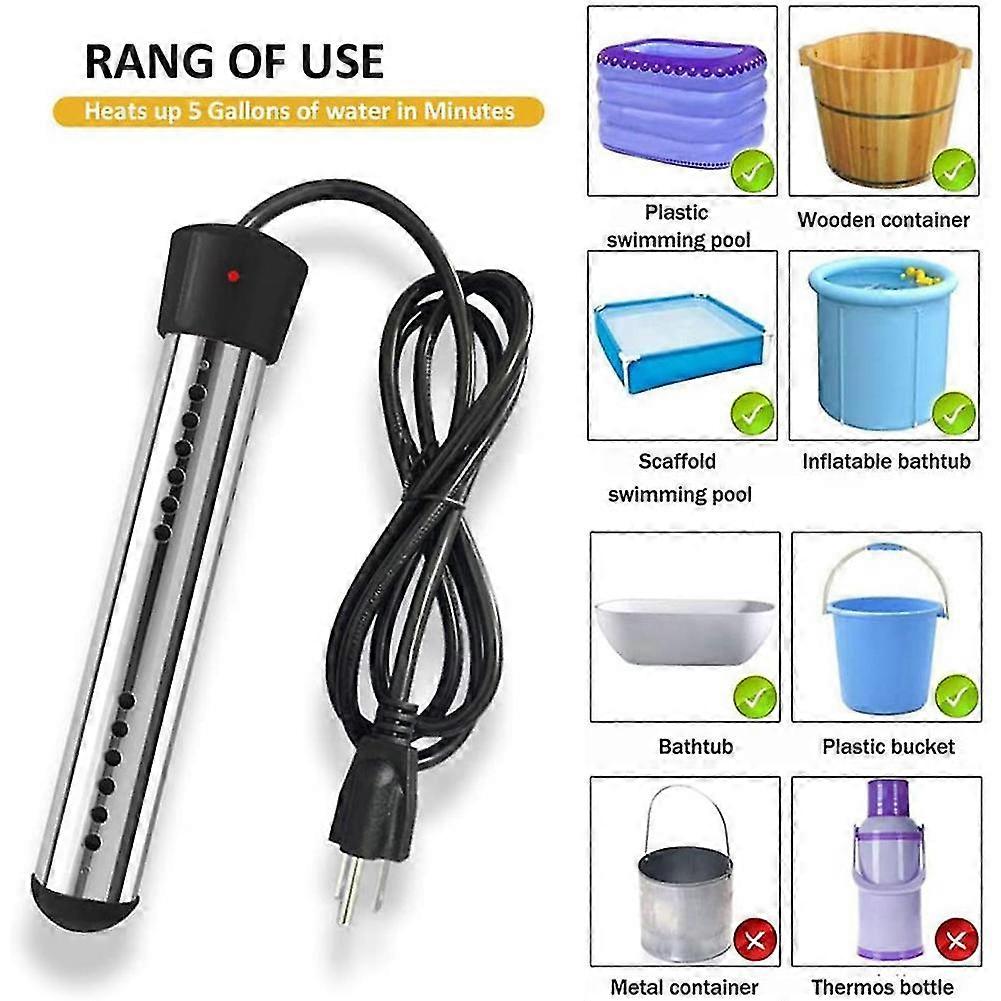 Immersion Heater, Portable Electric Submersible Instant Water Heater, Used In Swimming Pool Tub Bat