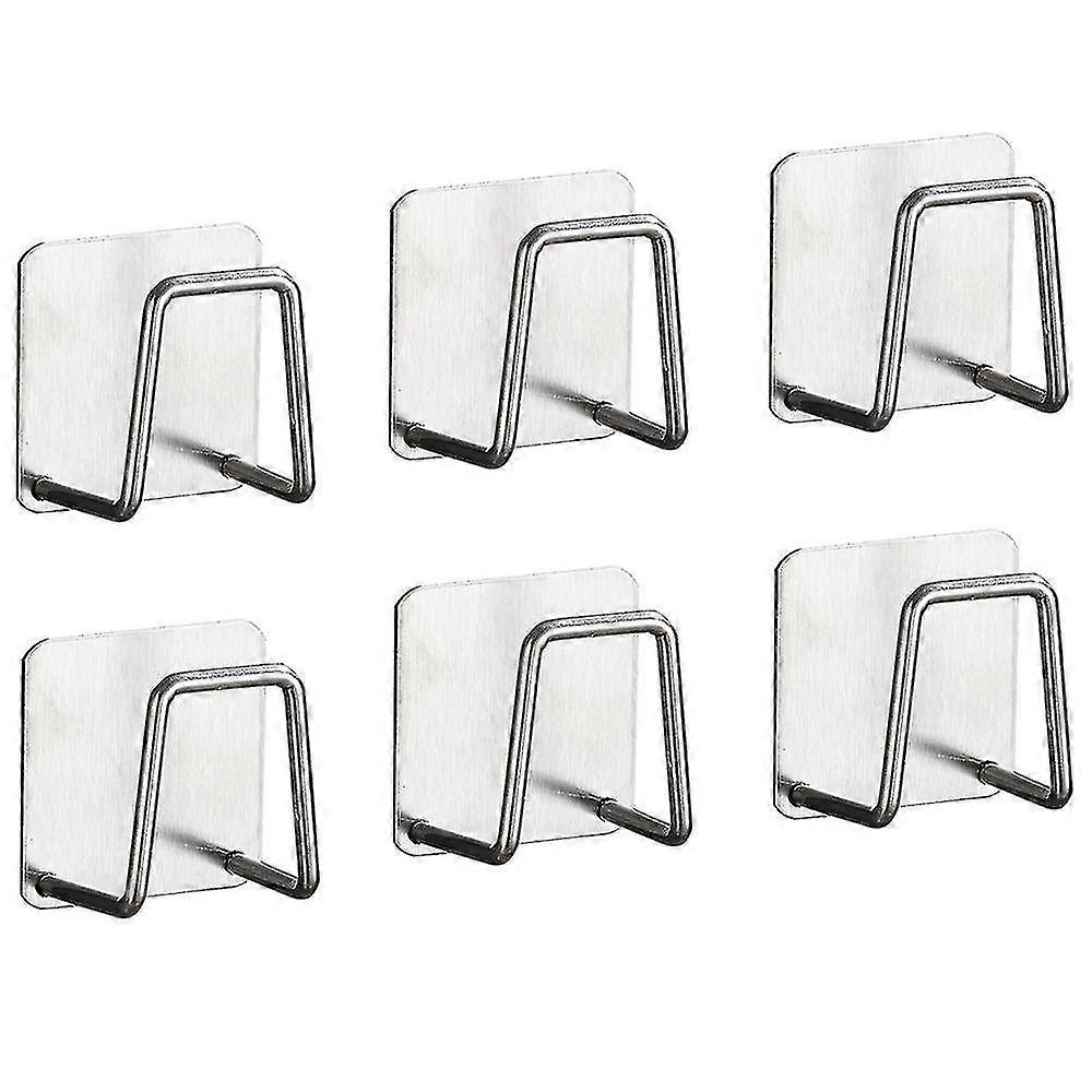 6 Pieces Sink Self-adhesive Sponge Rack Anti-rust, (silver)