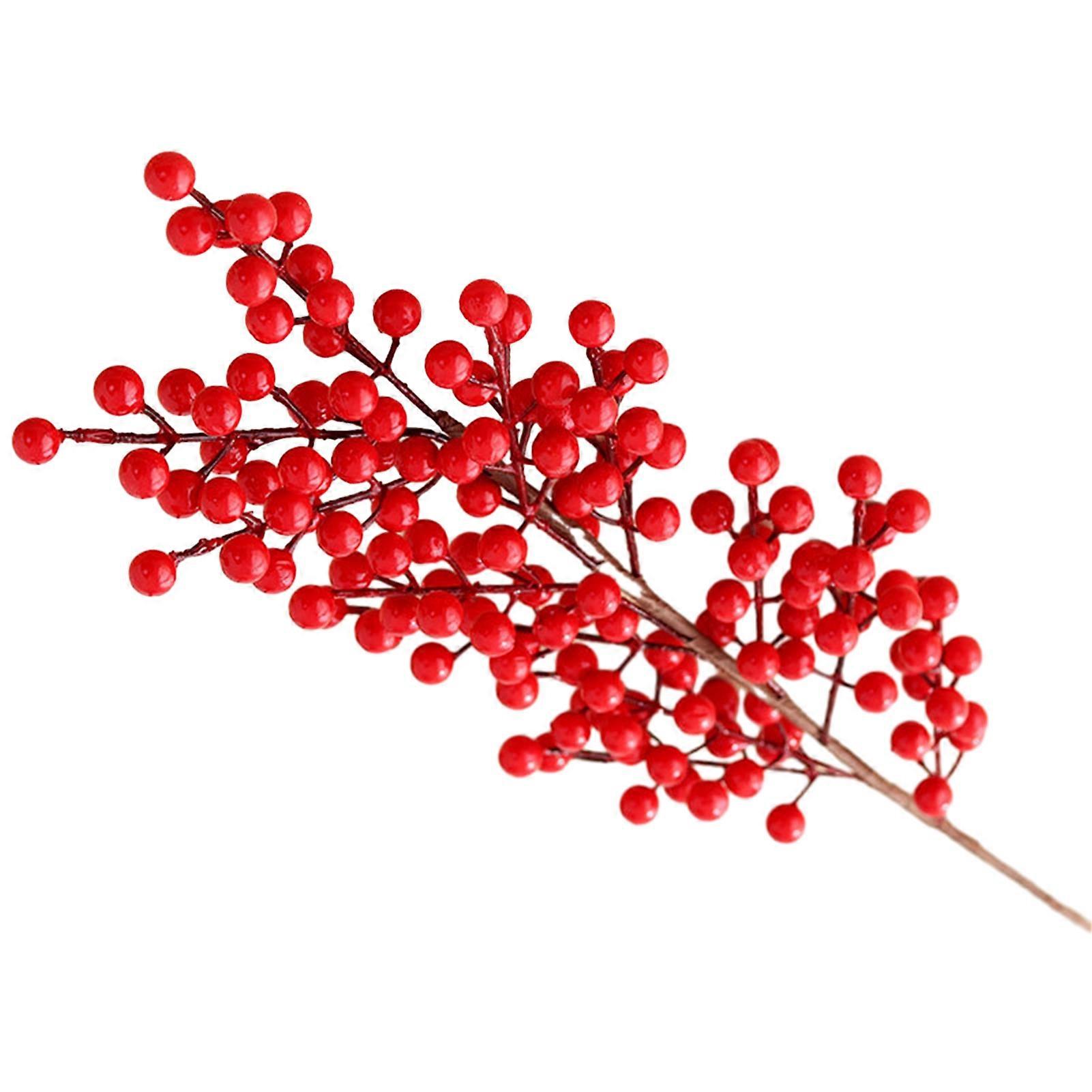 Christmas Artificial Red Berries Branch with Stem Realistic Reusable Holiday Party Xmas Tree Vase Home Decoration Foam Fake Berries