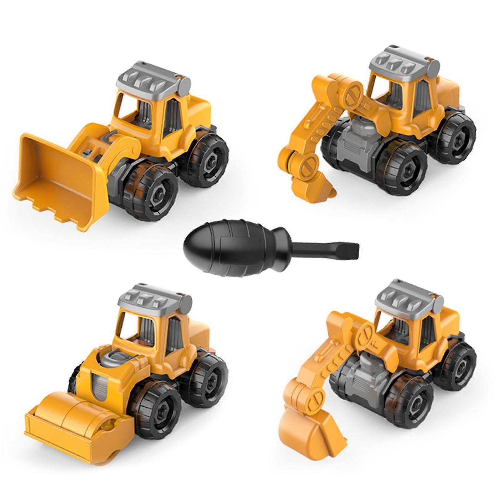 4Pcs/Set Engineering Vehicle Toy with Screwdriver Realistic Educational Detachable Assembly Construction Truck Kit for Children KAESI