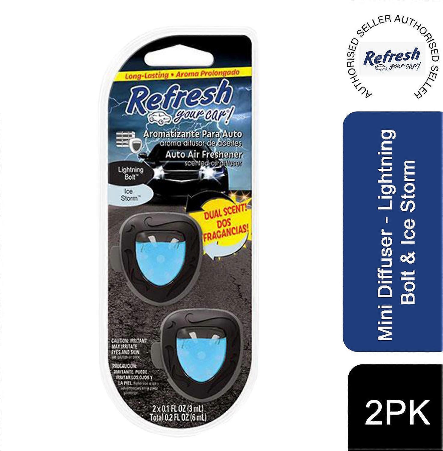 Refresh Your Car 2Pk Scented Oil Mini Diffuser, Lightning Bolt & Ice Storm