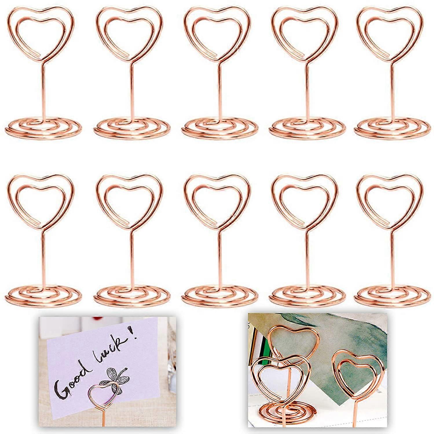 10 Pcs Table Number Card Holders,Love Heart Shape Stand Holders Shaped Place Menu Paper Clips, Name Card Holders