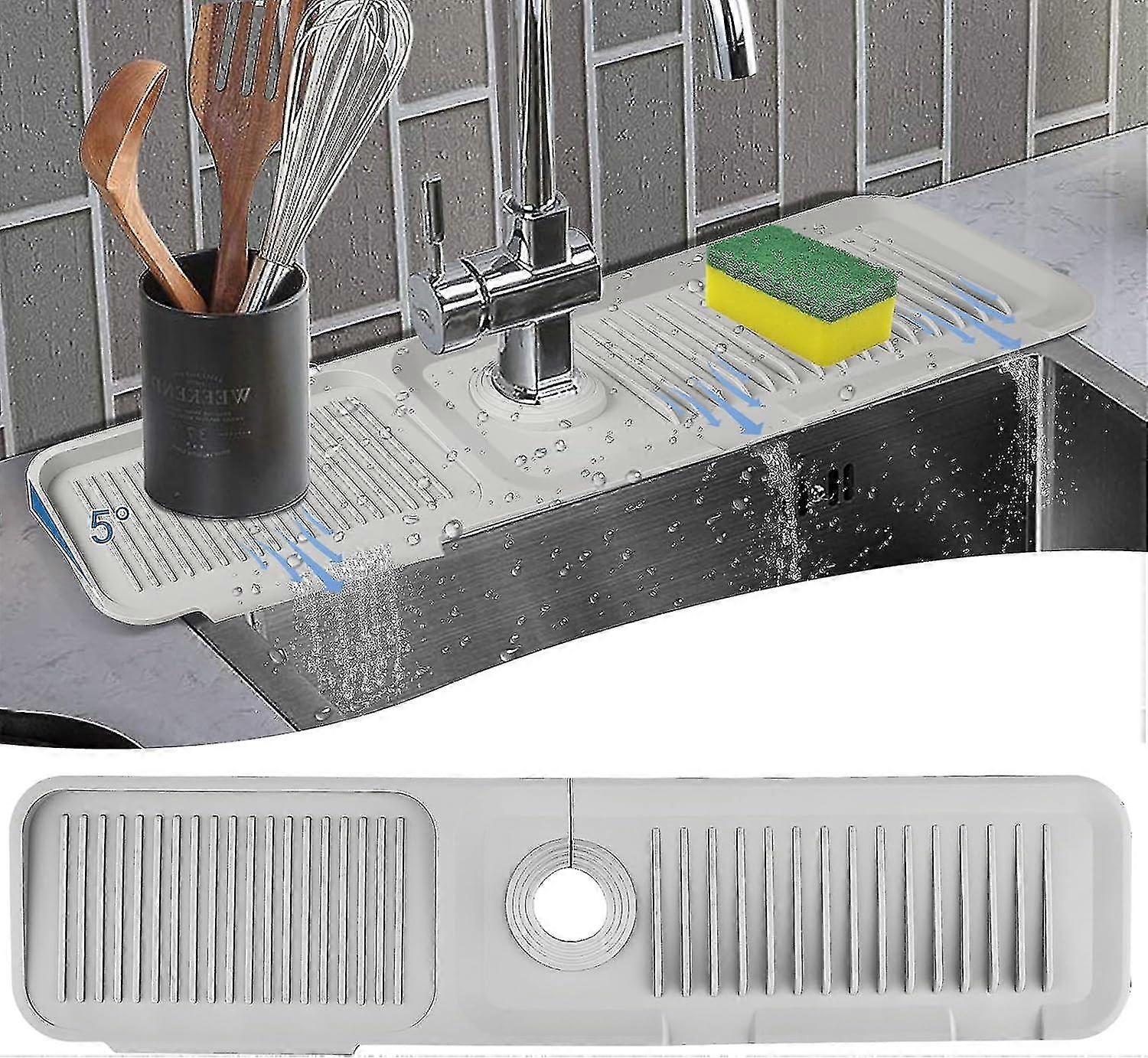 Küchenspritzschutz für Spüle, Silikonspüle Wasserhahnmatte Spritzschutz, Wasserhahn absorbierender Spülschutz Matte L Hellgrau