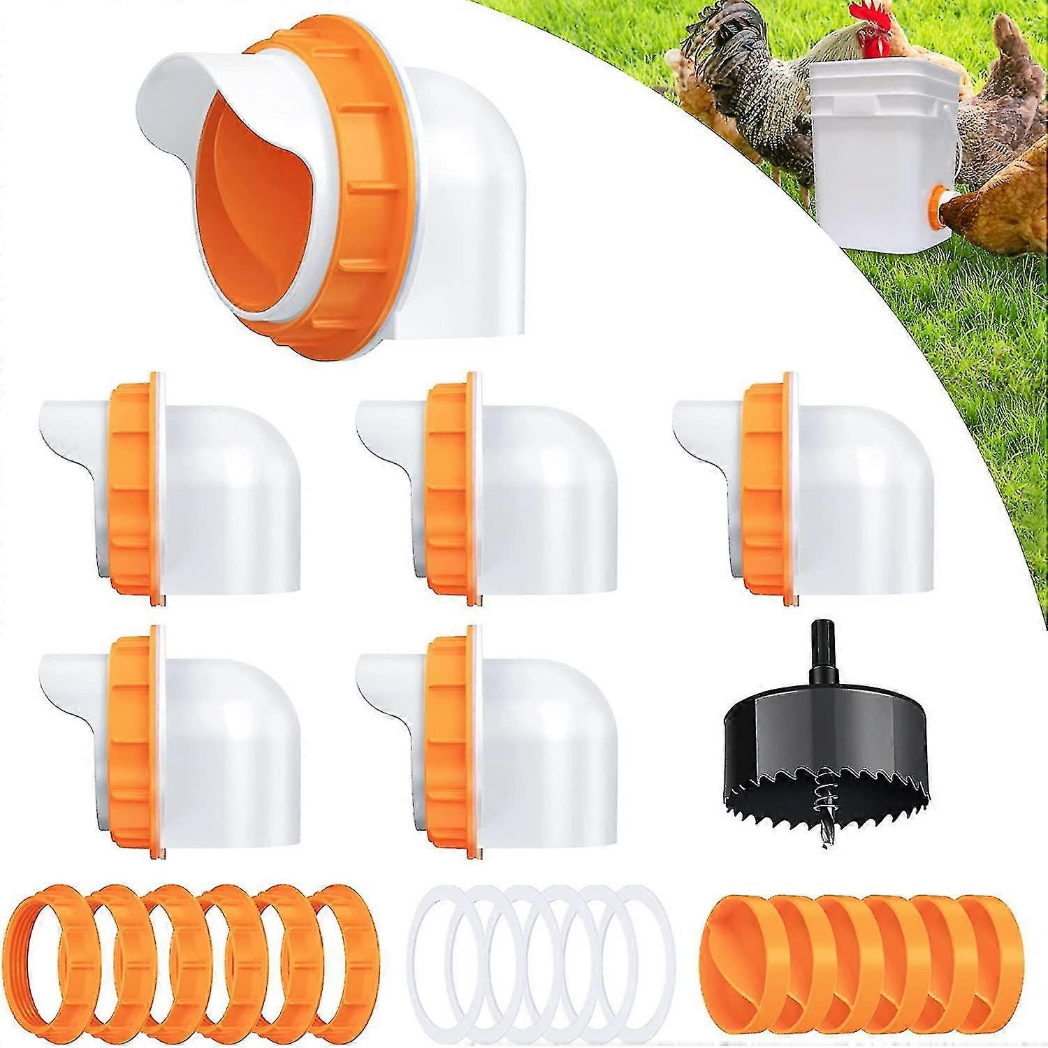 6pcs Chicken Feeder, Weatherproof Reusable Gravity Chicken Feeder Kit