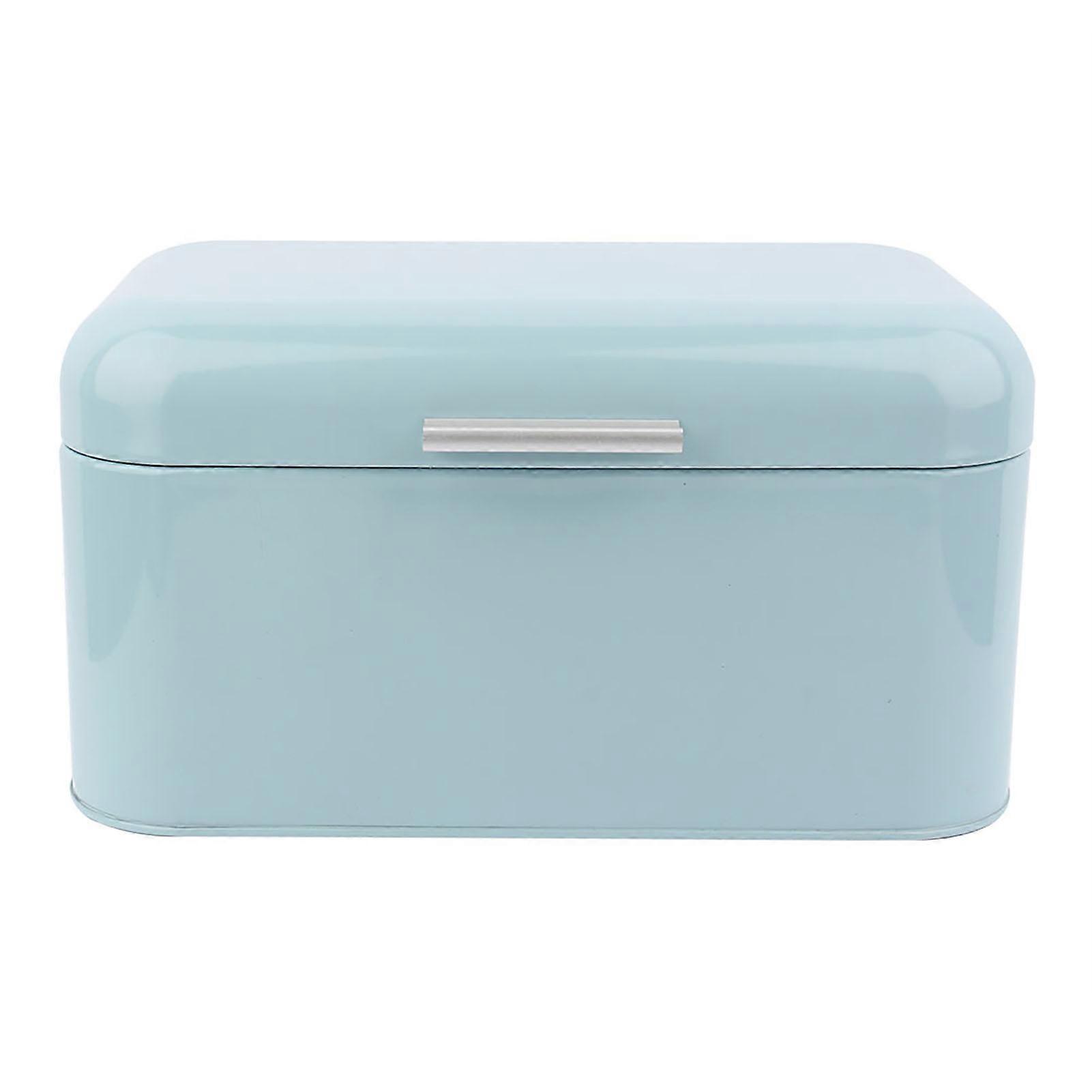 Solid Color Retro Metal Bread Bin Box Large Capacity Kitchen Storage Container (Blue)