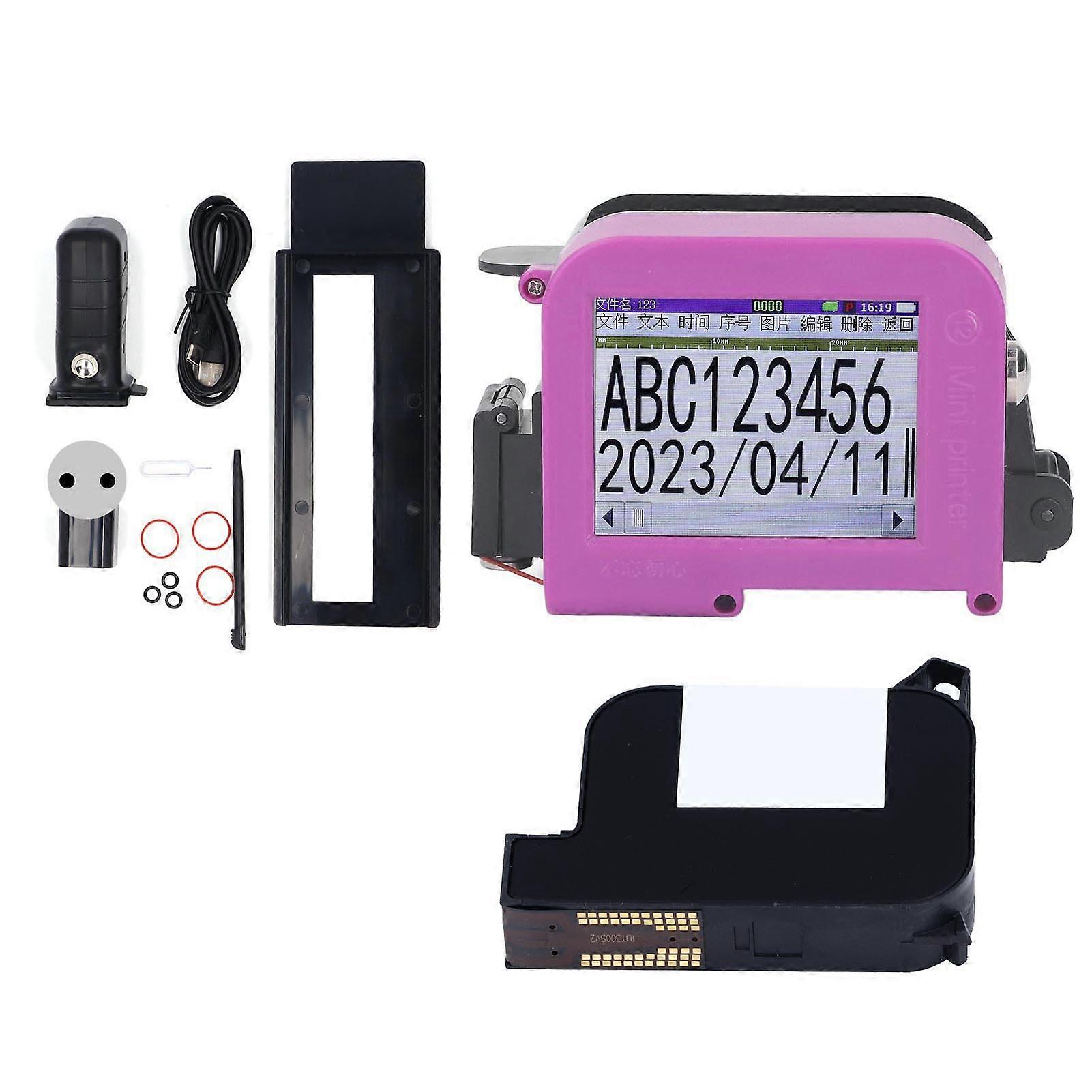Handheld Inkjet Printer Detachable LED Display Multifunctional Inkjet Coder with Cartridge for Date Label 100240V