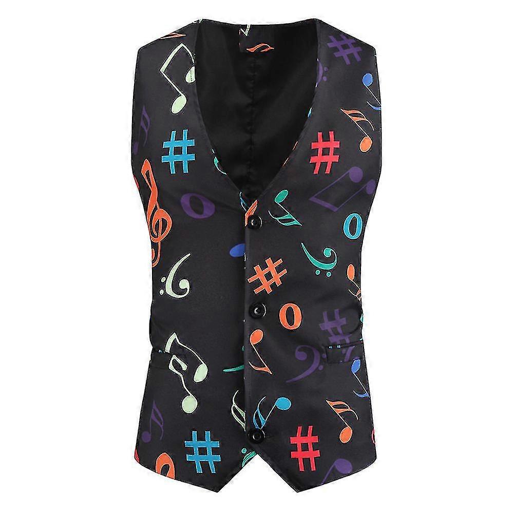 Men's Casual Slim V-neck Colorful Pattern Printed Three Button Vest