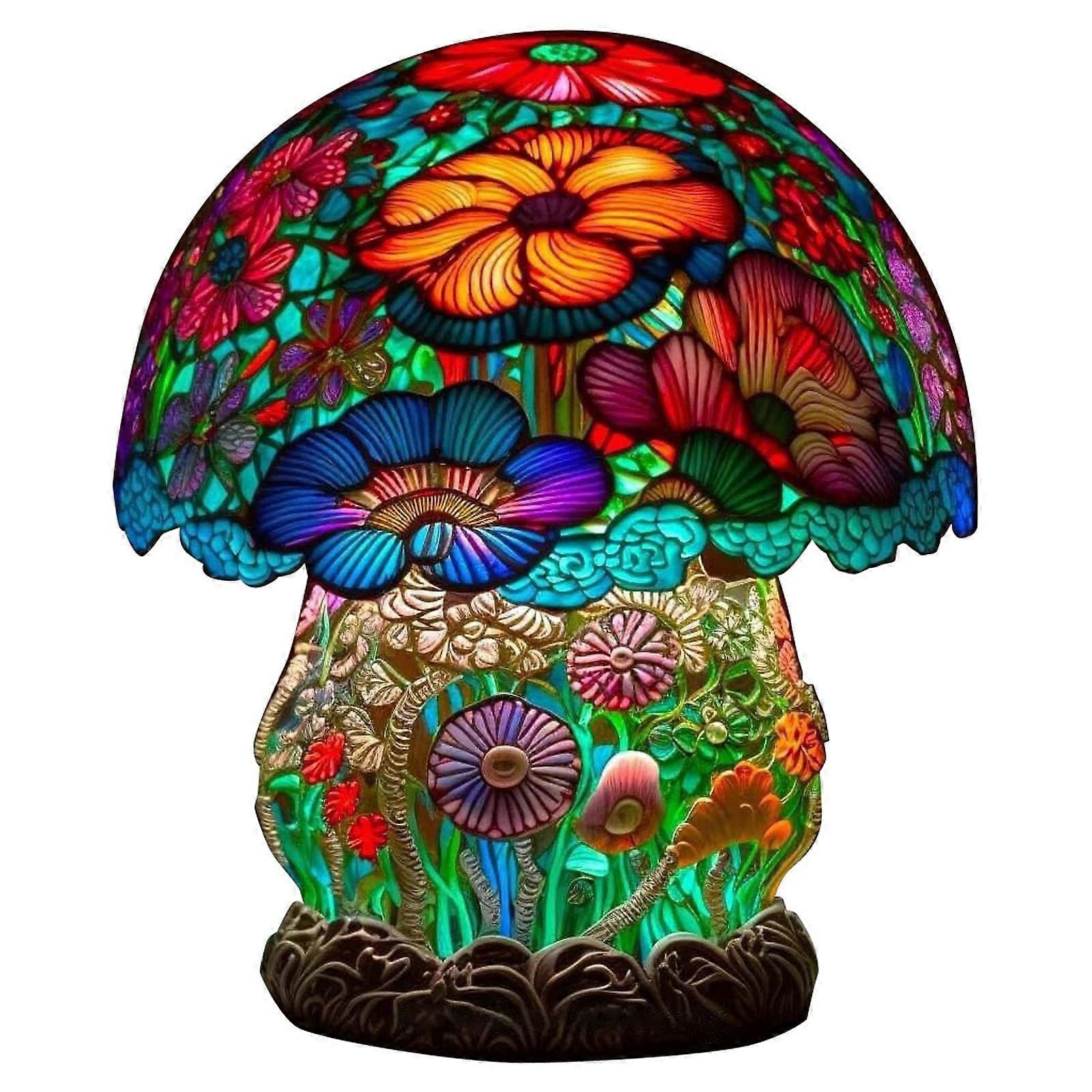Stained Glass Plant Series Table Lamp, Vintage Table Lamp, Colorful Mushroom Lamp,100% New