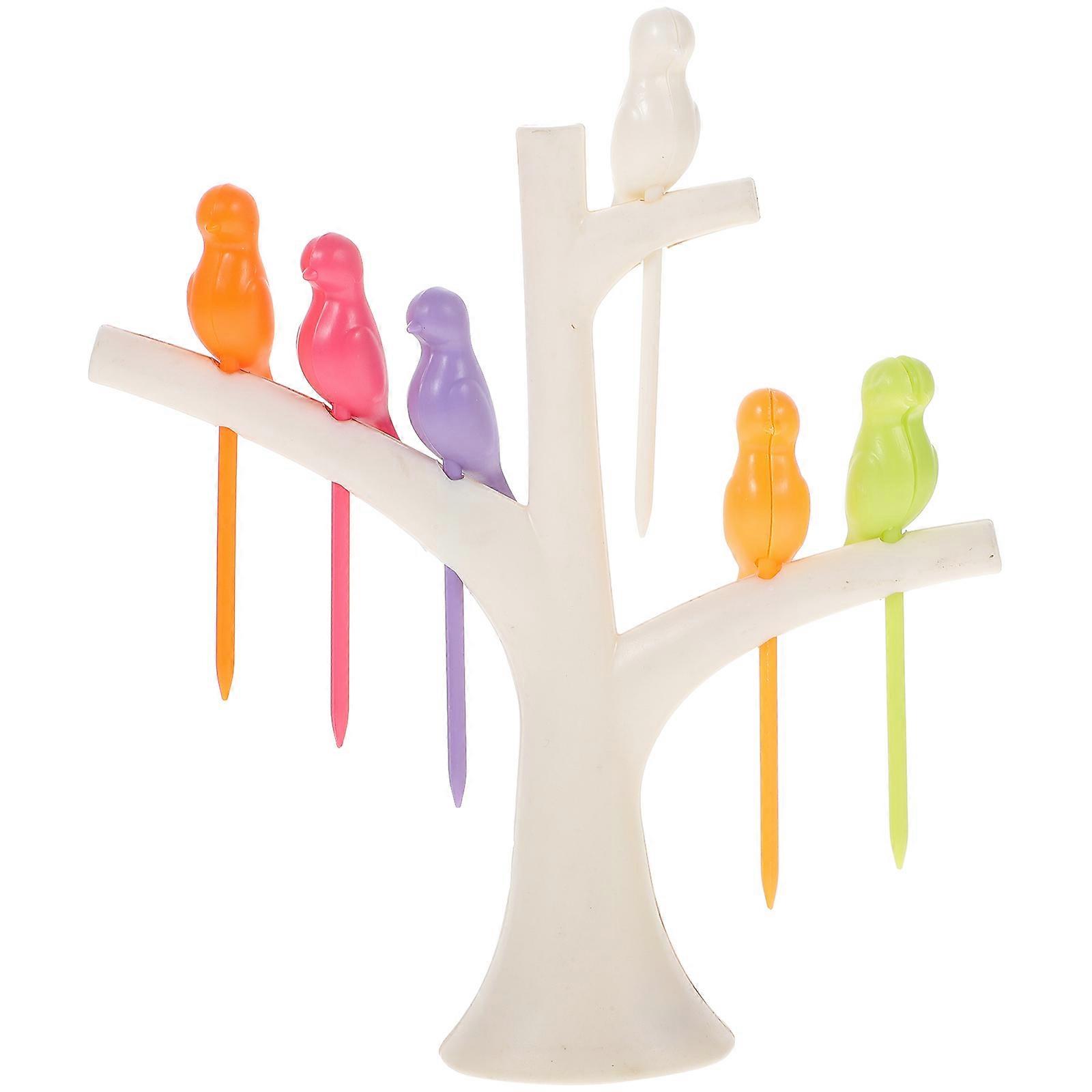 Tree and Bird Shaped Plastic Toothpick Fruit Fork (White)