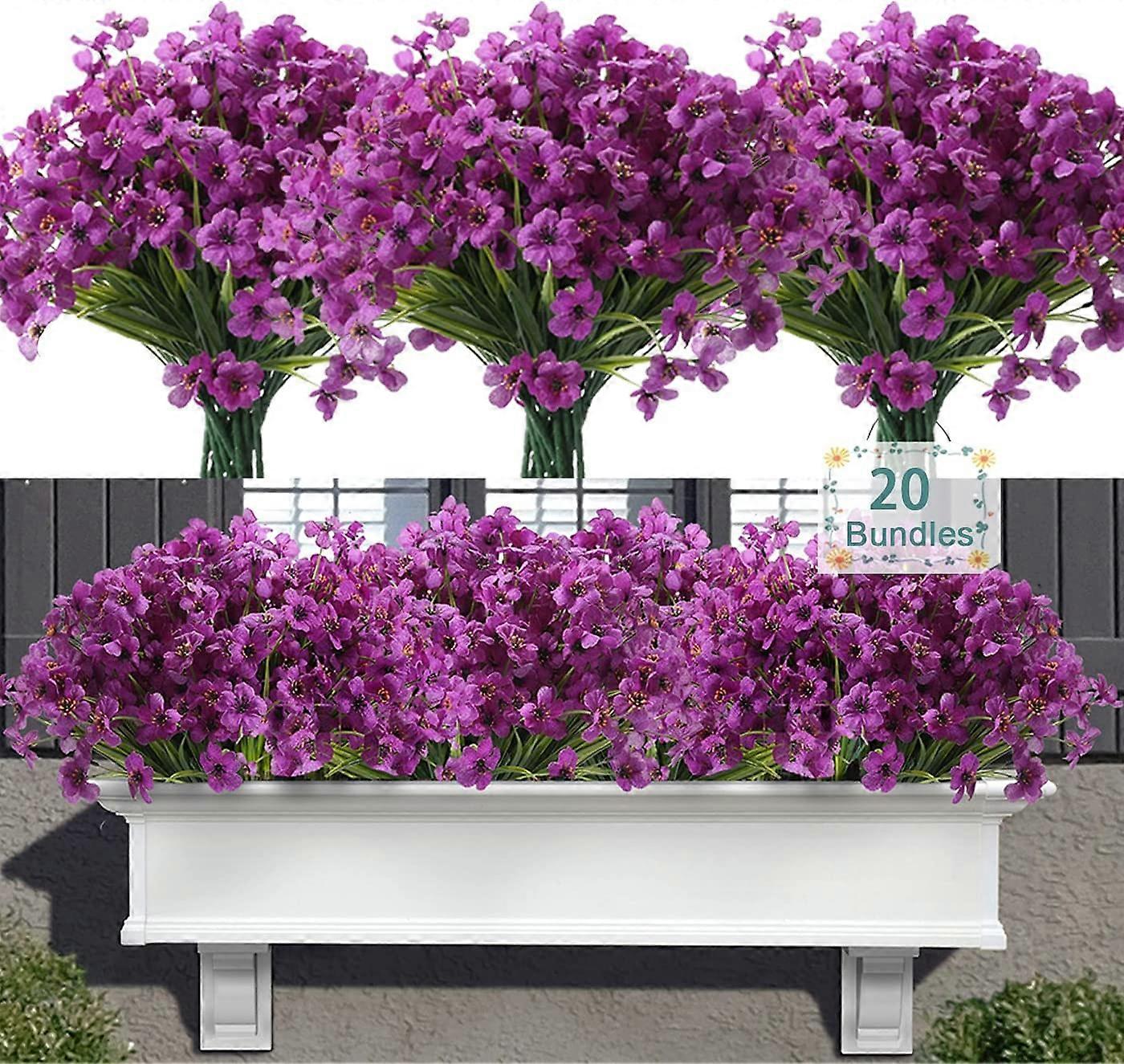 20 Mazzi Di Fiori Artificiali Per Esterno – UV Resistenti, 4 Colori (Viola, Rosso, Rosa), Piante Finte In Tessuto Per Giardino E Portico
