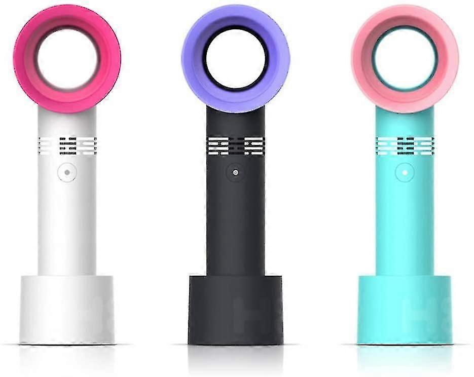 Usb Rechargeable Portable Bladeless Fan Handheld Mini Cooler No Leaf Handy Fan With 3 Speed Level Led Indicator