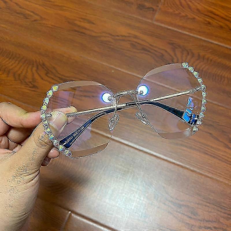 Mode oversized rimless zonnebril, diamond zon glas