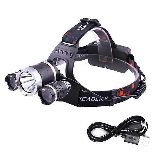 Silver-Headlamp Head Lamp LED Power USB Rechargeable 3000Lm Bright Torch XML-T6 Portable Headlamp Waterproof Comfortable for Hiking Camping Cave Climb