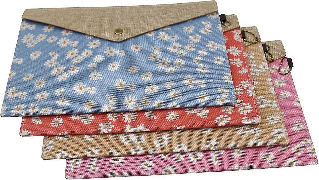 Enyuwlcm Felt Folder Case Decorative A4 File Folder Document Holder Portfolio Envelope Floral Style with Snap Closure for Women Girls 4 Packs