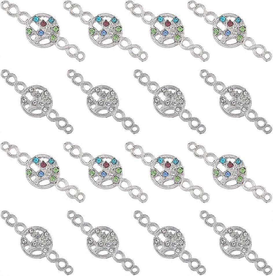 40Pcs 2 Colors Alloy Links Connectors with Tiny Rhinestone Tree of Life Connectors Platinum 2-Holes Charms Links Connectors for Jewelry Making Hole: 1