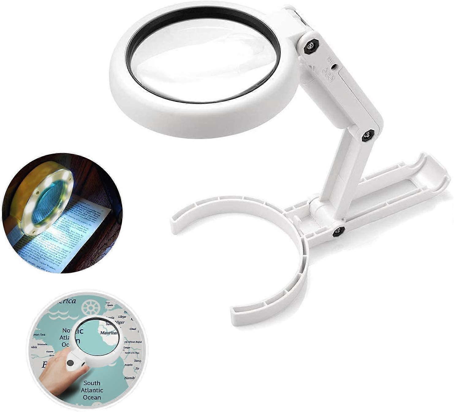 Handheld Magnifier,5X 11X Tabletop Magnifying Glass with Folding Stand