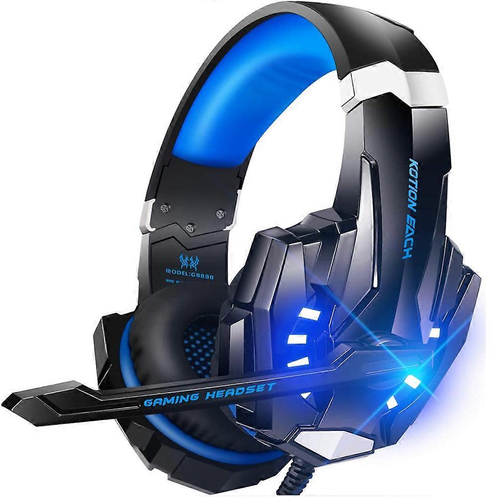 KOTION EACH Cuffie da gioco Casque Cuffie da gioco stereo con bassi profondi con microfono Luce LED per PS4 Phone Laptop PC Gamer G9000 Blu