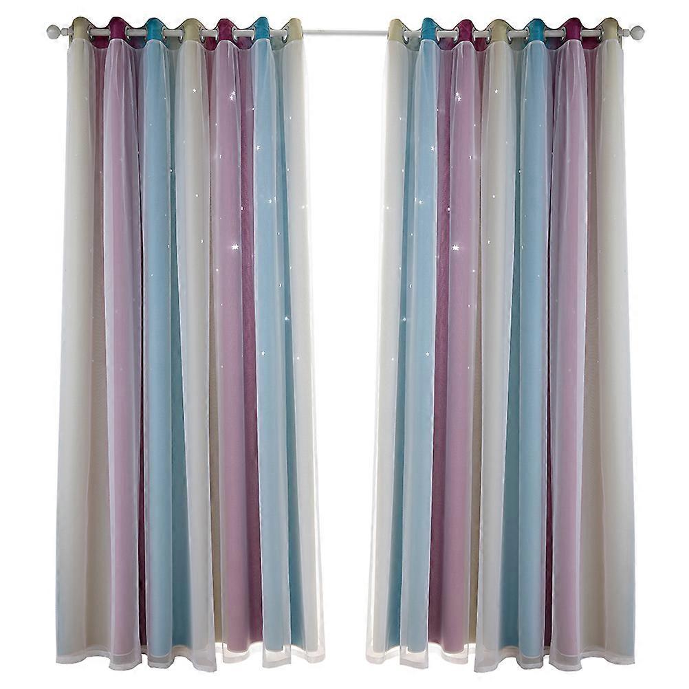 2Pcs Gradient Color Double-Layer Window Tulle Curtains Sunshade Window Curtains