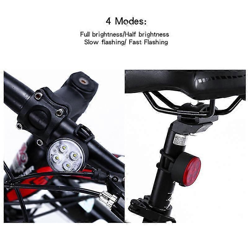 Usb Rechargeable Bike Light Set Super Bright Bicycle Light Front And Rear Bicycle Light Set 4 Led Beads 4 Light Modes 400mah Battery Life Waterproof O