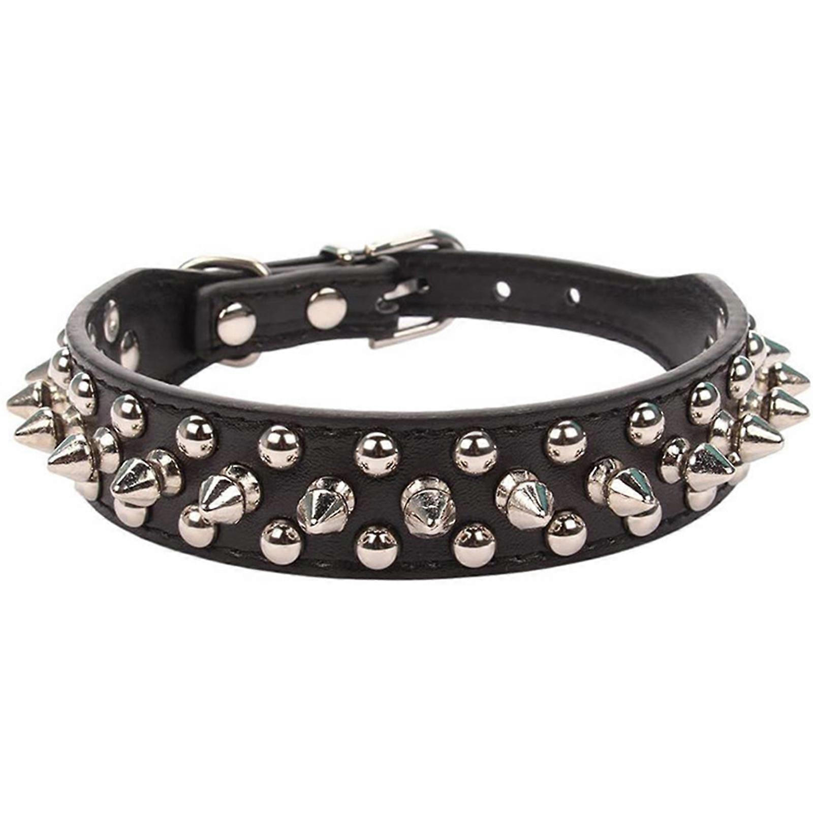 Anti-Bite Pet Collar with Adjustable Rivets and Leather, Red, M size for 15-24 lbs Pets