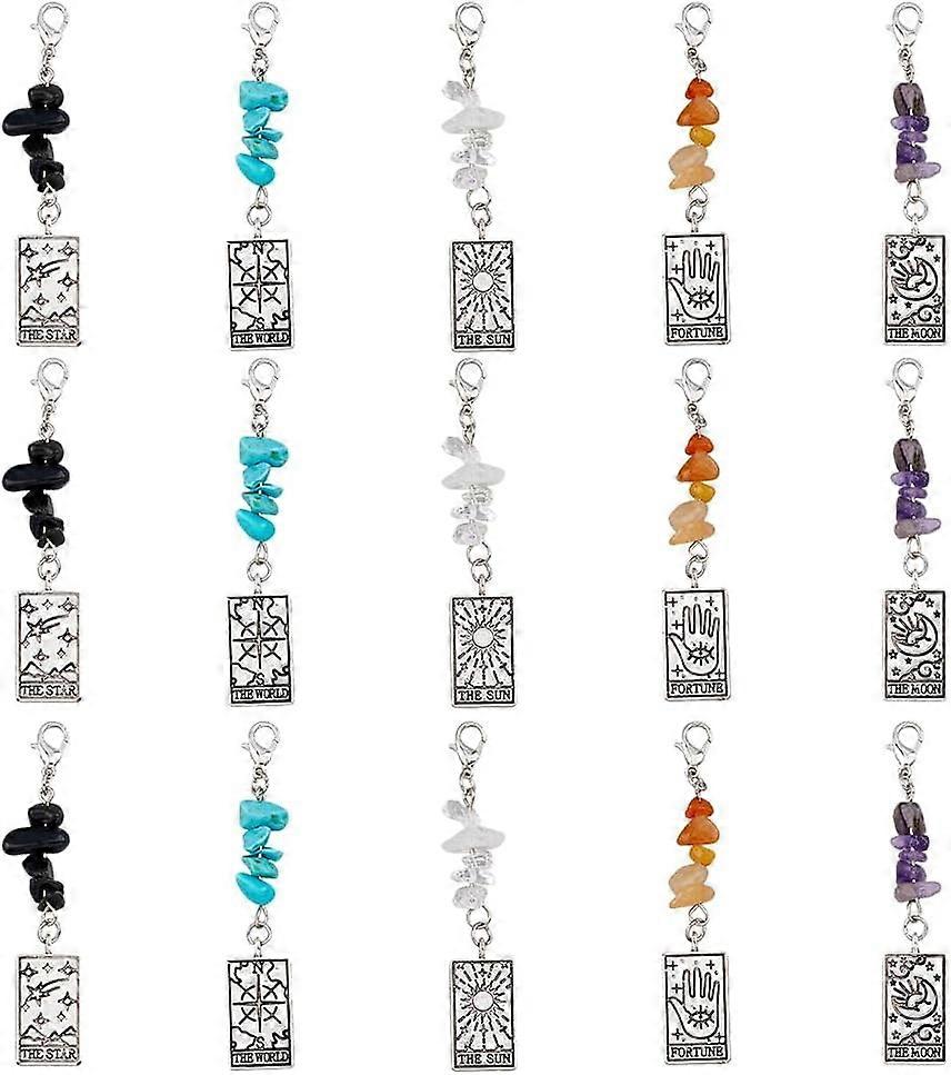 DIY 5Sets Alloy Tarot Pendants Stone Chips Pendants with Lobster Claw Clasps Rectangle with Tarot Pattern Pendants Quartz Chip Pendants for DIY Bracel