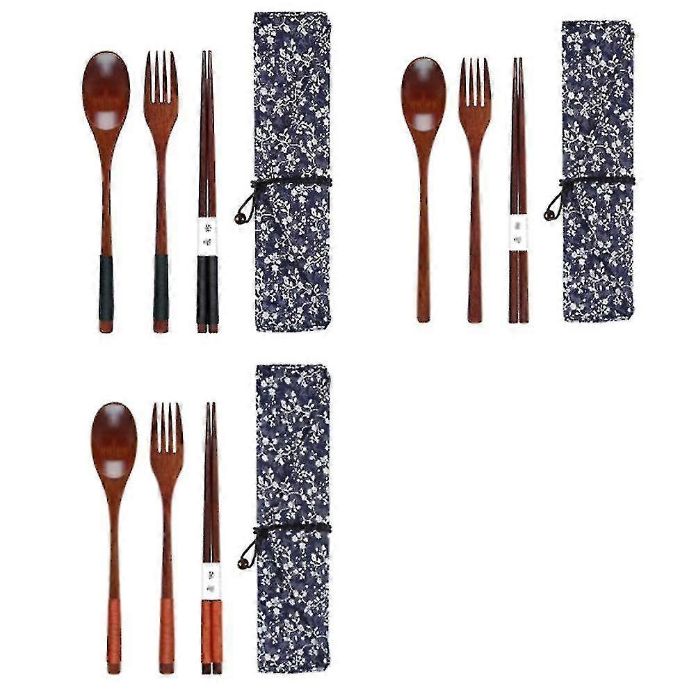 Wooden Spoon Fork Dinnerware Set Long Handle Cutlery Wood Tableware