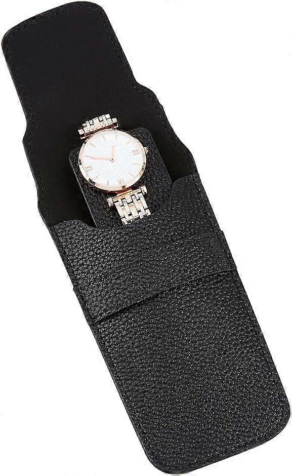 Black Watch Pouch Single Watch Case from Full PU Leather Portable Travel Watch Cases With a Gasket Watch Storage for Watch Organizer 5.51x3.07