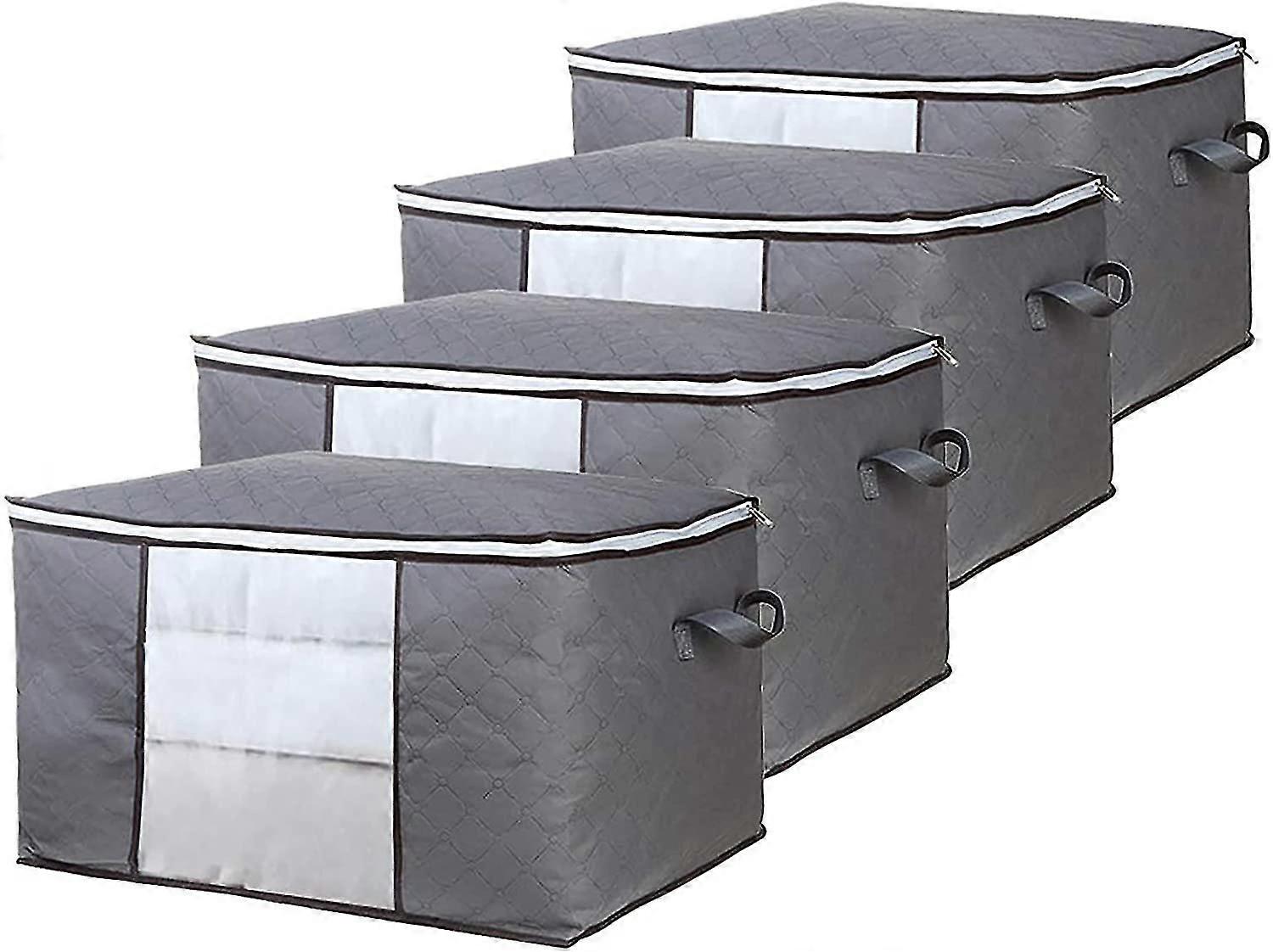 4 Pieces Large, Foldable Clothes Storage Bags With Reinforced Handle, Transparent Window And Sturdy Zipper For Duvets, Clothes, Blankets, Bedclothes
